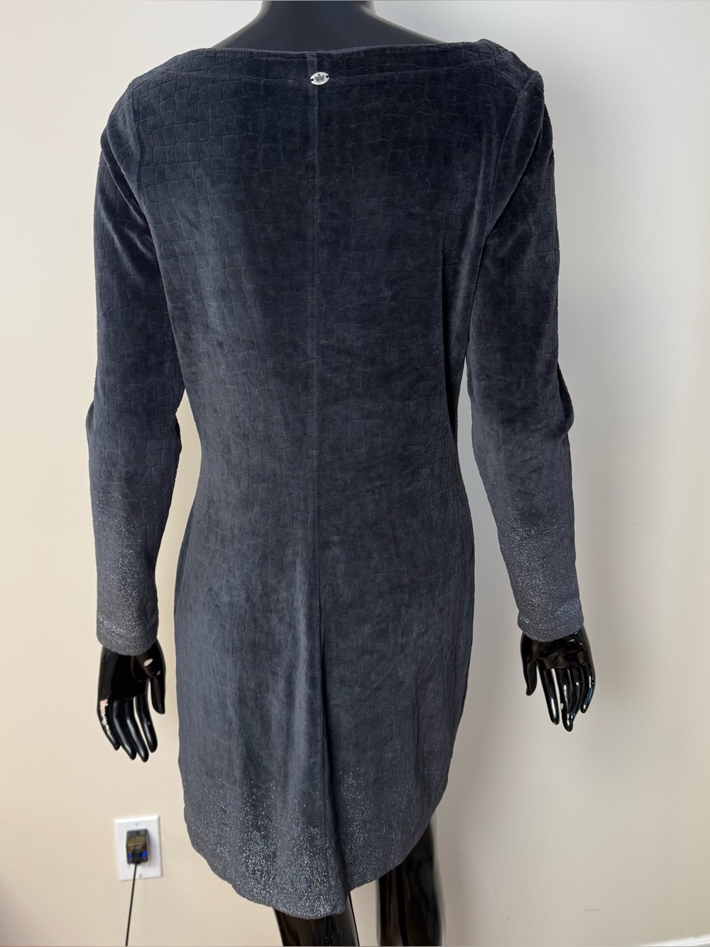 Juicy Couture Long Sleeve Black Velour Mini Dress Y2K Size M - Picture 2 of 7